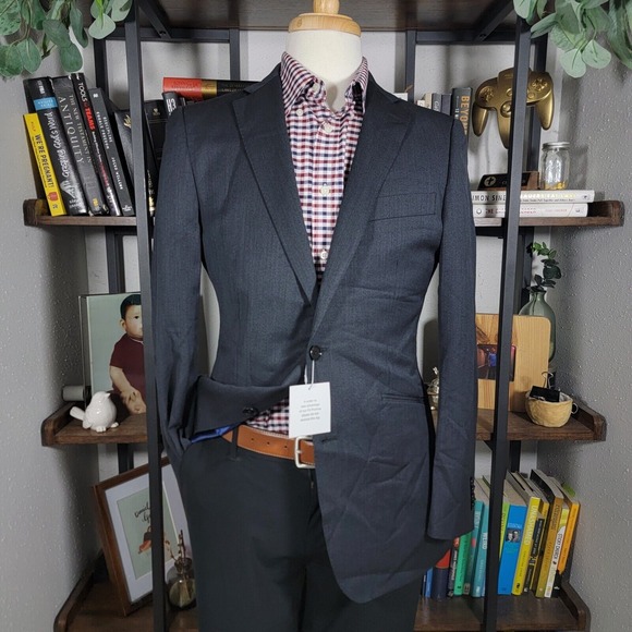 Indochino Men's Sport‎ Coat Blazer Two Button Solid Gray Wool Size 40R NEW